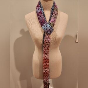 Crochet Blue and Pink Super Skinny Scarf